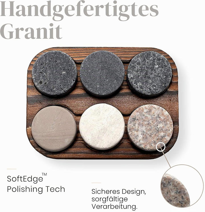 Whiskey Steine Geschenkset- 6 Handgefertigte Premium-Granitsteine - Präsentations & Aufbewahrungssch