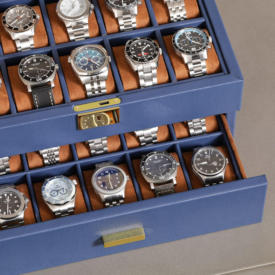 ROTHWELL Uhrenbox aus Leder mit 20 Fächern, luxuriöses Uhrengehäuse, Schmuck-Organizer, verschliessb