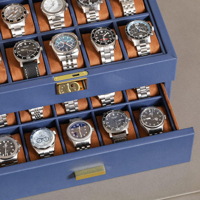ROTHWELL Uhrenbox aus Leder mit 20 Fächern, luxuriöses Uhrengehäuse, Schmuck-Organizer, verschliessb