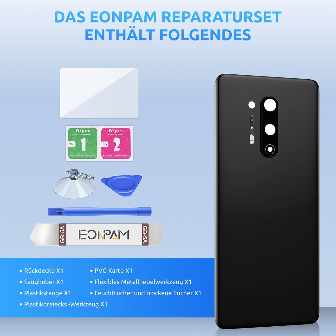 Eonpam Akkudeckel für OnePlus 8 Pro Rückseite Glas Original Backcover Back Glas Ersatz Reparatur Set