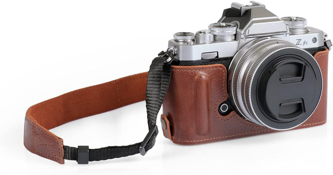 MegaGear MG2016 Ever Ready Genuine Leather Camera Half Case Compatible with Nikon Z fc (Braun), Brau