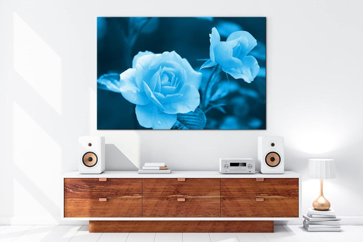 deyoli schöne orangene Blumen Format 80x60 Effekt: Monocrome Blau als Leinwandbild, Motiv fertig ger