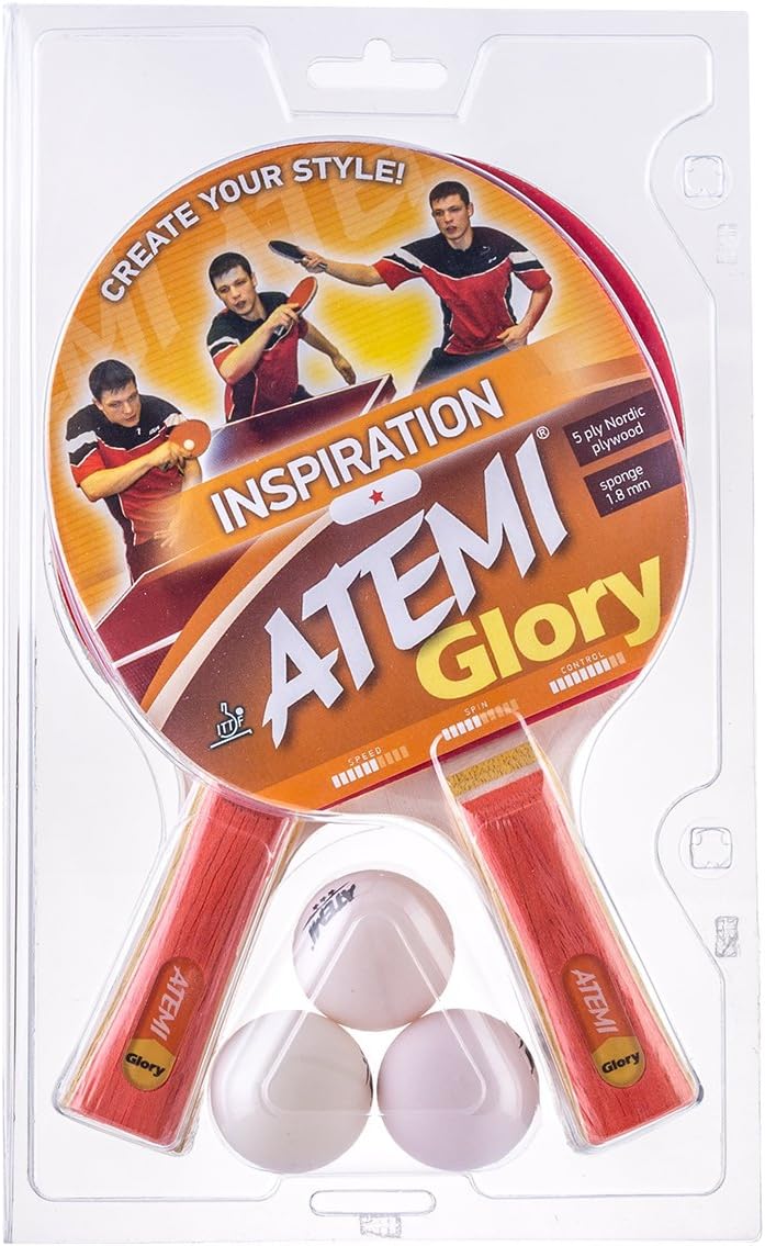 Atemi Tischtennis-Set (2X Schläger, 3X Bälle) Glory Serie - ITTF zugelassener Ping Pong Schläger & 3