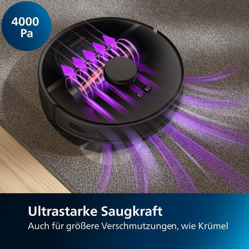 Philips Homerun Serie 3000 Saugroboter mit Wischfunktion, ultrastarke Saugleistung 4.000 Pa, Laserna