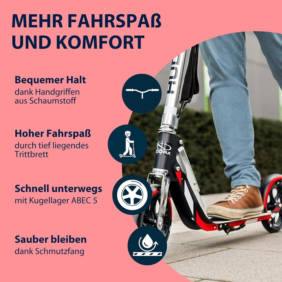 HUDORA BigWheel 205 Scooter - Stabiler Aluminium-Roller - Höhenjustierbarer &amp; zusammenklappbarer Cit
