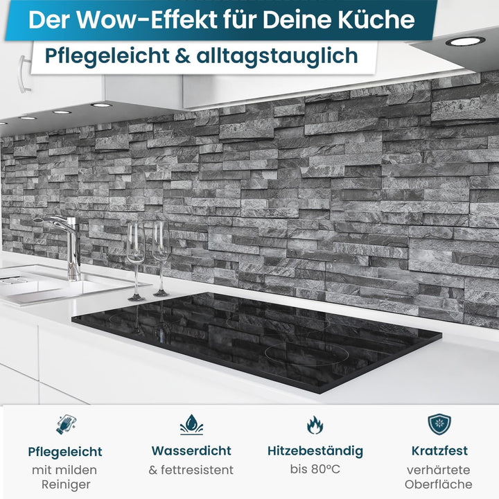 danario Küchenrückwand selbstklebend - Matt - Spritzschutz Küche - versteifte PET Folie - 0,4 mm - S