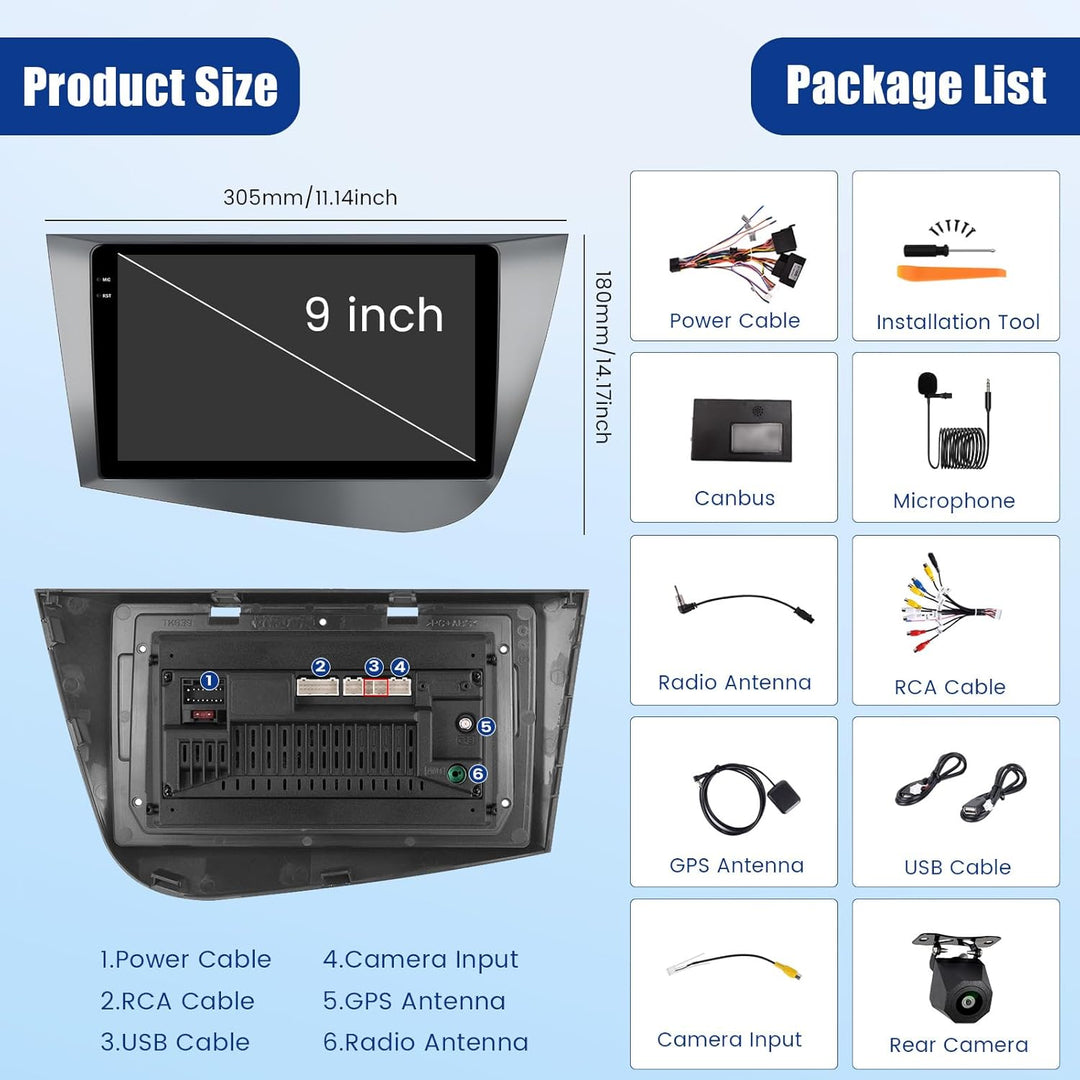 [4G+128G] Inefala Android 15 Autoradio für Seat Leon Mk2 mit Wireless Carplay Android, 9 Zoll Touchs
