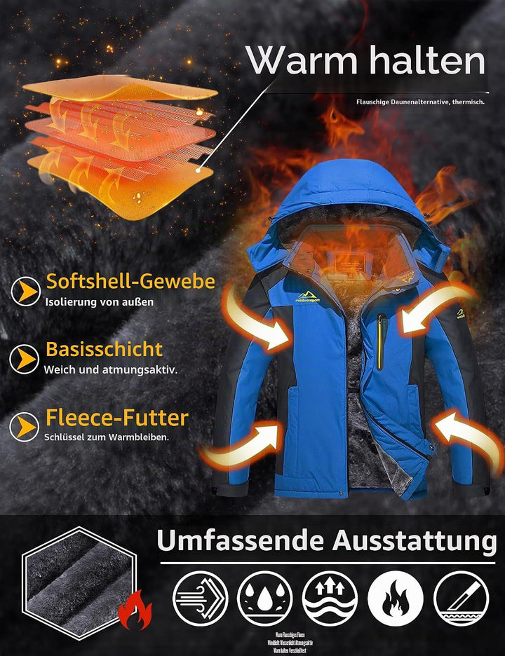 TACVASEN Herren Warme Skijacke Gefütterte Winterjacke Wasserabweisende Funktionsjacke mit Abnehmbare