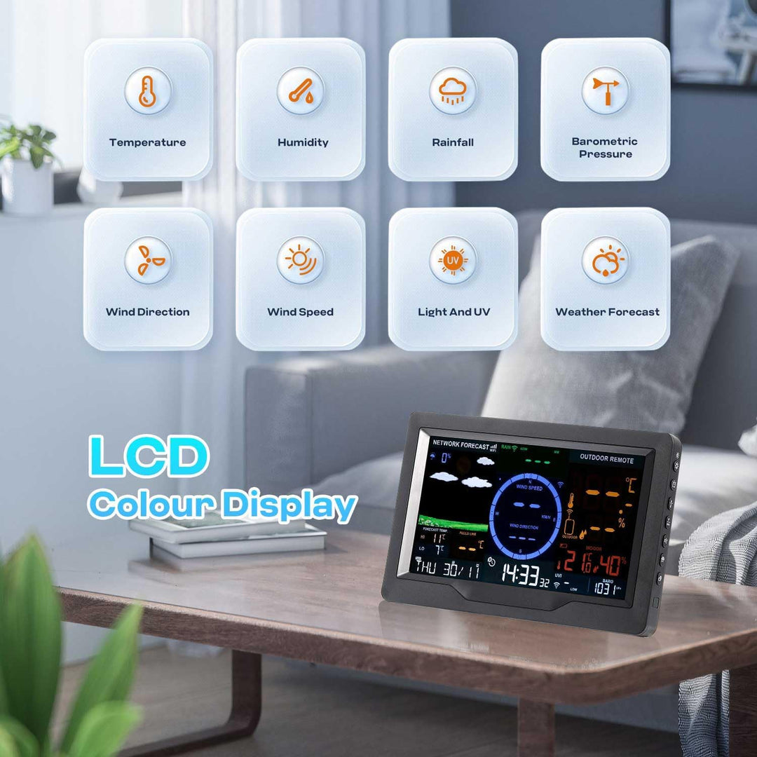 Bonvoisin Professional 7-in-1-Wetterstation mit Kabellosem, Solarbetriebenem Aussensensor, Farb-WLAN