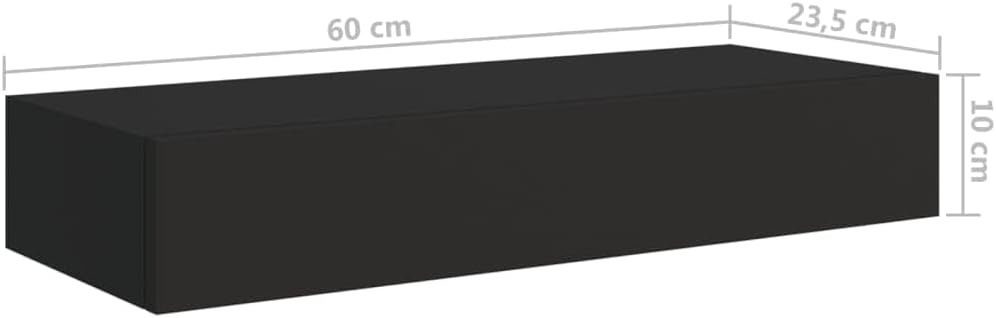 Schubladenregal 60x23,5x10 cm 2 Pcs MDF, Metall Schwarz Wandschrank Mit Schublade Mit Schublade Wand