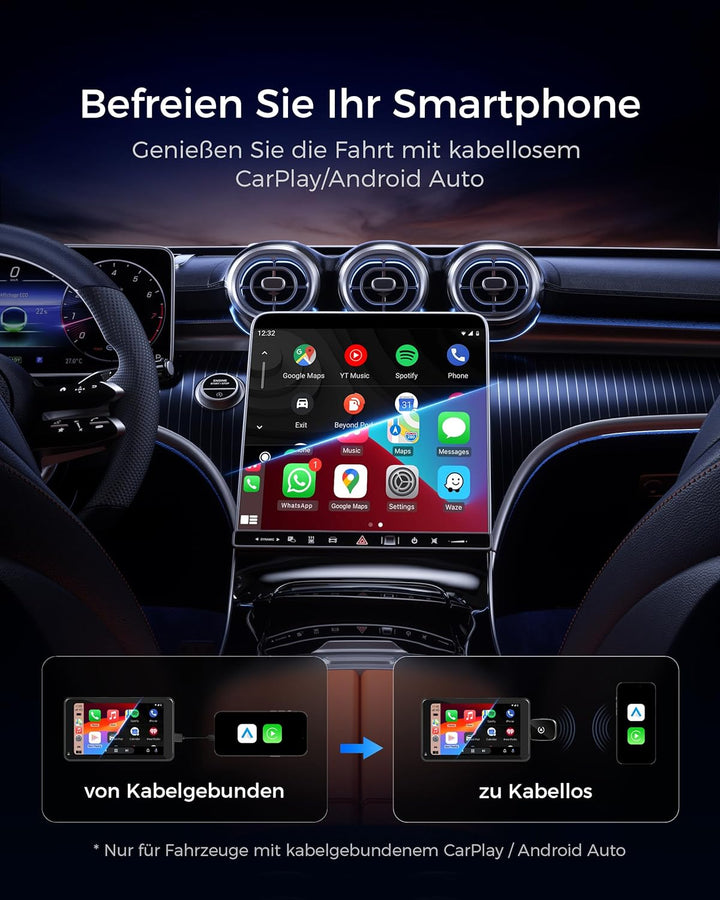 CarPlay und Android Auto Wireless Adapter 2 In 1, V5.3 Bluetooth Stabile Verbindung, Dualband WiFi 6