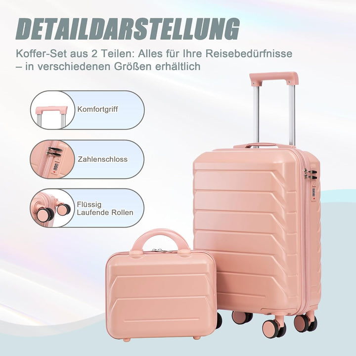 Hartschalen-Koffer Trolley Handgepäck Rollkoffer, Reisekoffer Set mit 4 Rollen, 2er Gepäckset Pink P