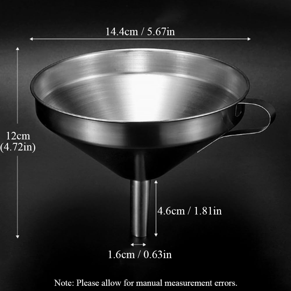14.4cm Edelstahl Trichter, Küchensieb Trichter Filter Set, Breite Öffnung Einmachtrichter mit Griff