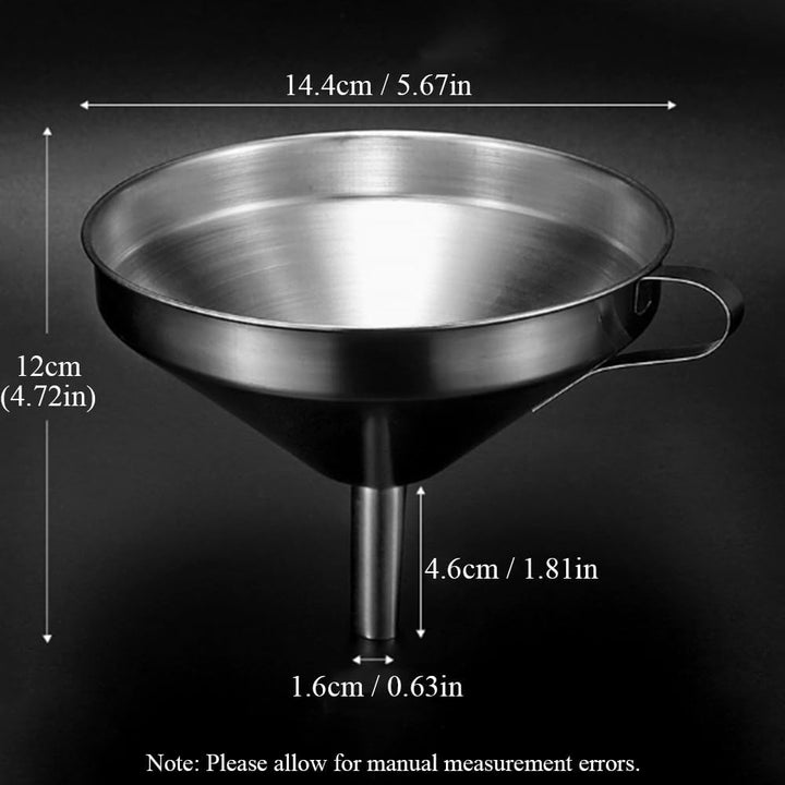 14.4cm Edelstahl Trichter, Küchensieb Trichter Filter Set, Breite Öffnung Einmachtrichter mit Griff