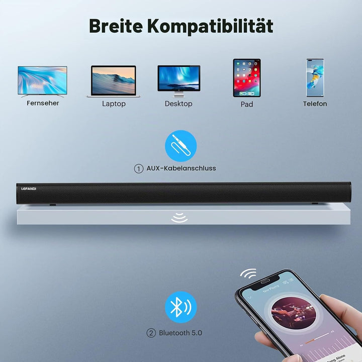 LEFANDI Soundbar für TV Geräte, Bluetooth Lautsprecher PC Soundbar 2.1 Kanal Surround Sound Heimkino