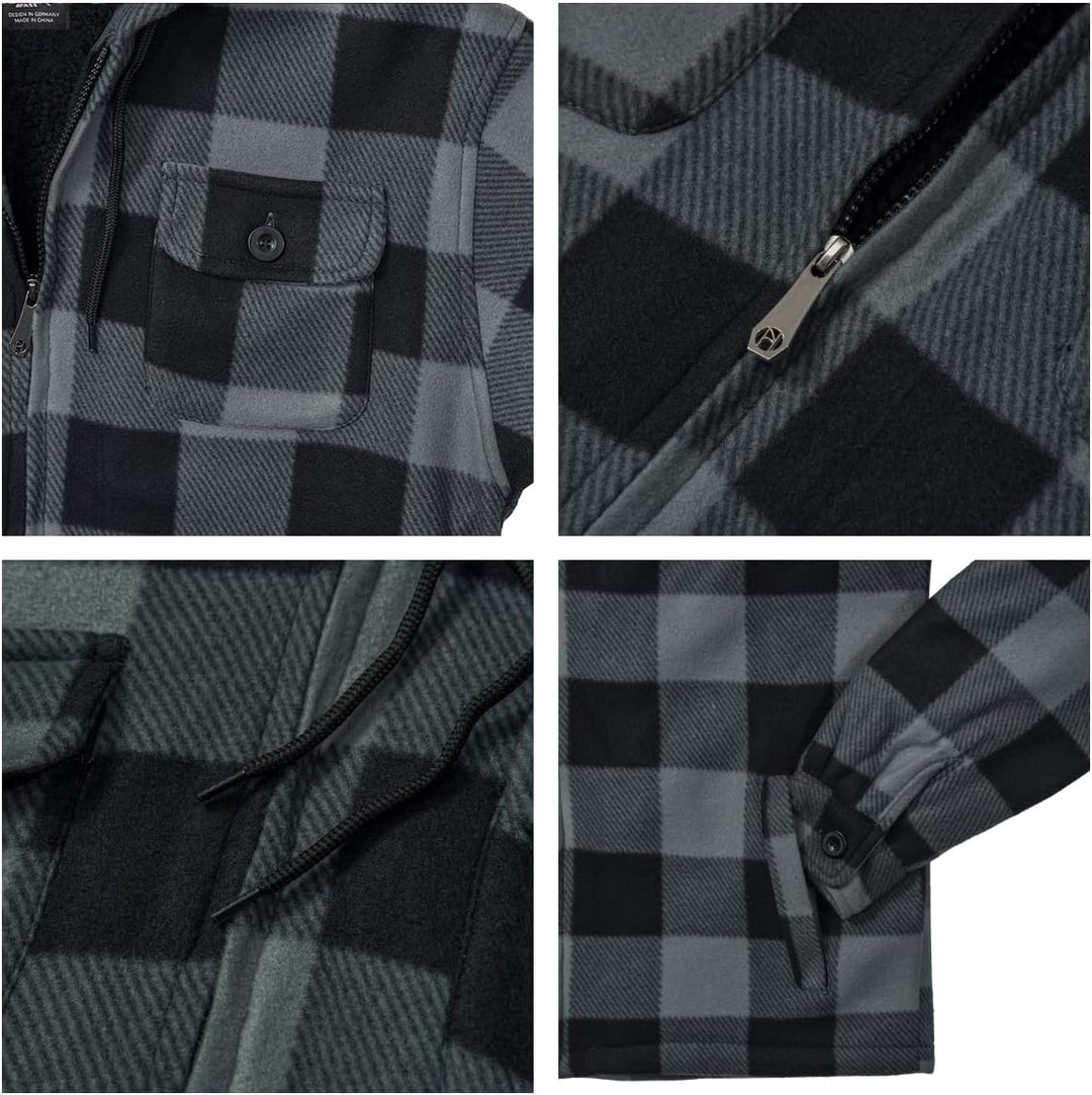 SwissWell Herren Hemdjacke Verdicken Kariertes mit Zipper Flanelljacke Plüschfutter Freizeit Gefütte