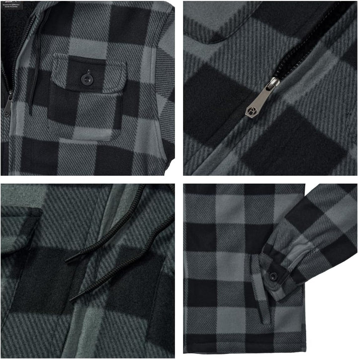 SwissWell Herren Hemdjacke Verdicken Kariertes mit Zipper Flanelljacke Plüschfutter Freizeit Gefütte