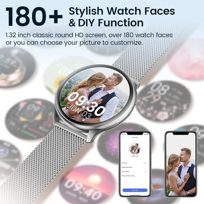 RUXINGX Smartwatch Damen Herren mit Telefonfunktion, 1.32 Zoll HD Voll Touchscreen, Armbanduhr mit S