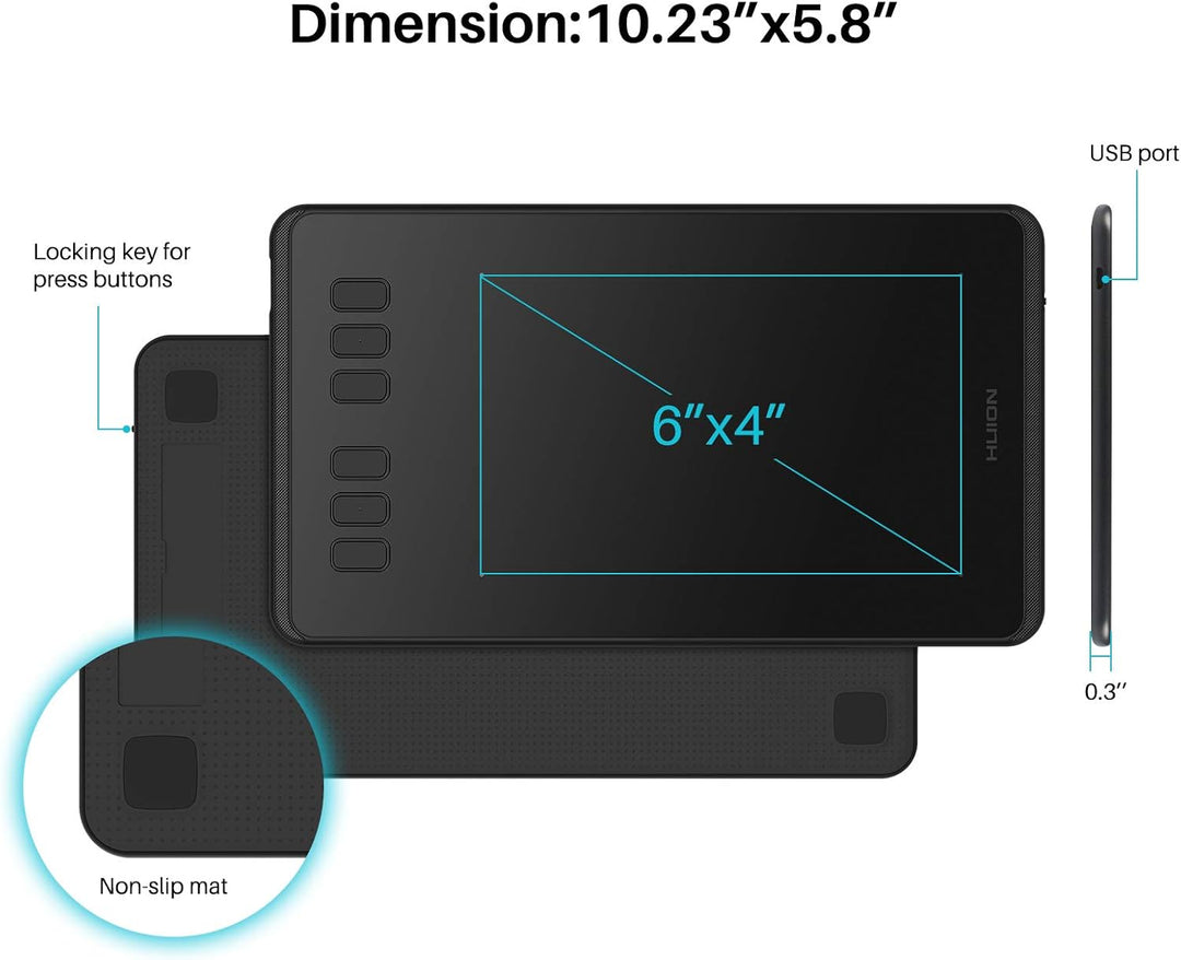 Huion Inspiroy H640P Grafiktablett, Android-Unterstützung, mit Batterielosem Stylus und 8192 Druckem