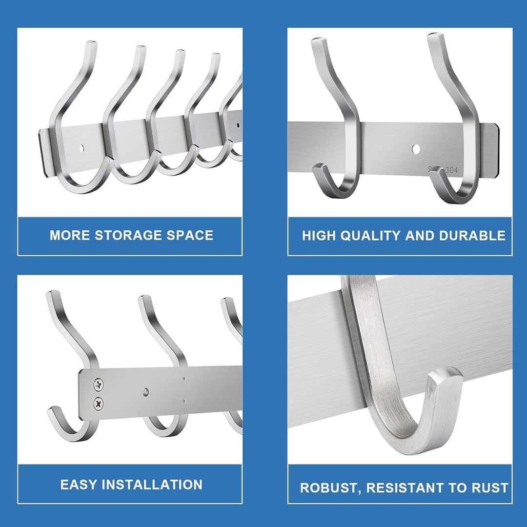 Garderobenhaken Edelstahl, Hakenleiste Kleiderhaken Wand mit 6 Haken, Garderobe Garderobenleiste Wan