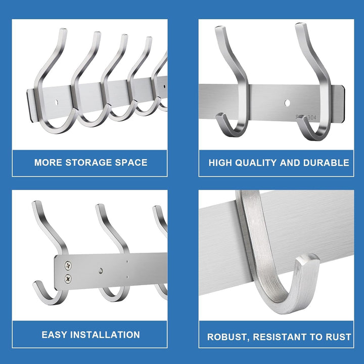 Garderobenhaken Edelstahl, Hakenleiste Kleiderhaken Wand mit 6 Haken, Garderobe Garderobenleiste Wan