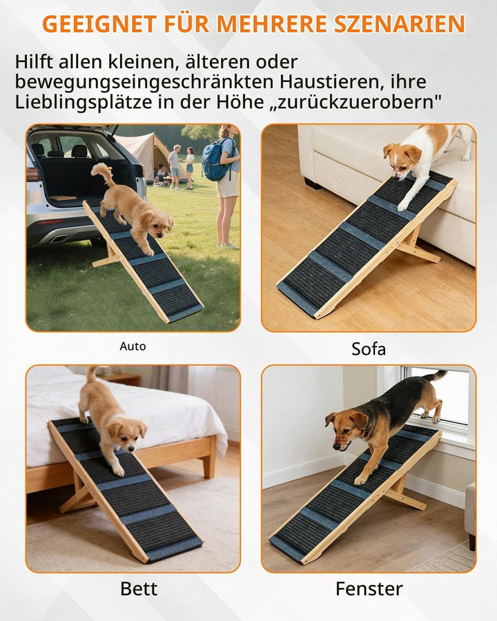Hunderampe aus Holz, Hundetreppe Hunderampe Klappbar für Sofa, Bett oder Auto, 4-stufig höhenverstel