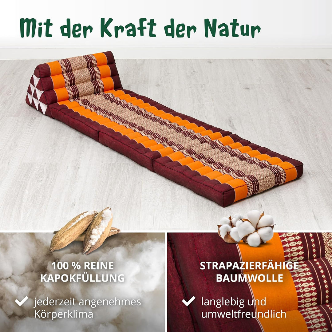 livasia Thaikissen mit 3 Auflagen, Dreieckskissen mit Klappmatratze, Keilkissen Kapok, Rückenkissen