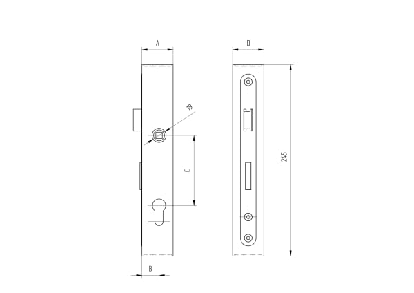 Sellon24 Schlosskasten-Set Stahl ohne Drücker Profil 60x40 mm Flügeltor Einsteckschloss