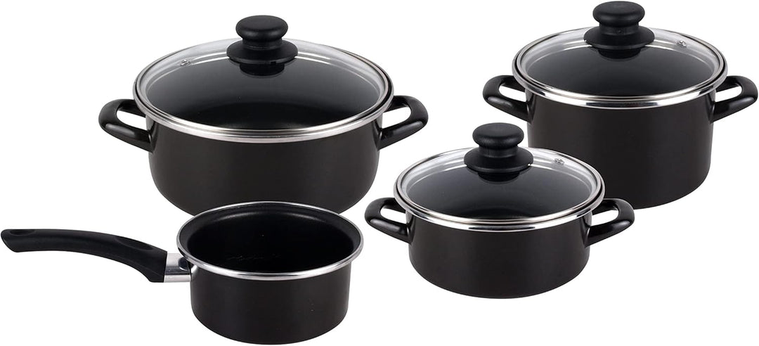 Magefesa Kenia Negra Kochgeschirr-Set, 7-teilig, emaillierter Aussenbereich, Antihaftbeschichtung, z