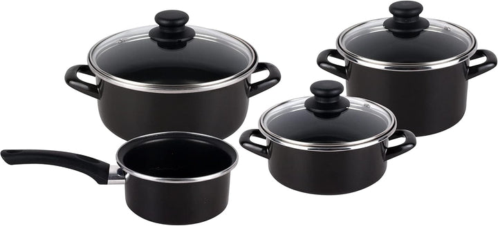 Magefesa Kenia Negra Kochgeschirr-Set, 7-teilig, emaillierter Aussenbereich, Antihaftbeschichtung, z
