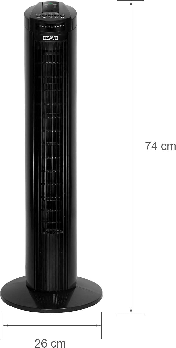 OZAVO Turmventilator, 3 Stufen Ventilator, oszillierend Standventilator, Tower-Ventilator Säulenvent