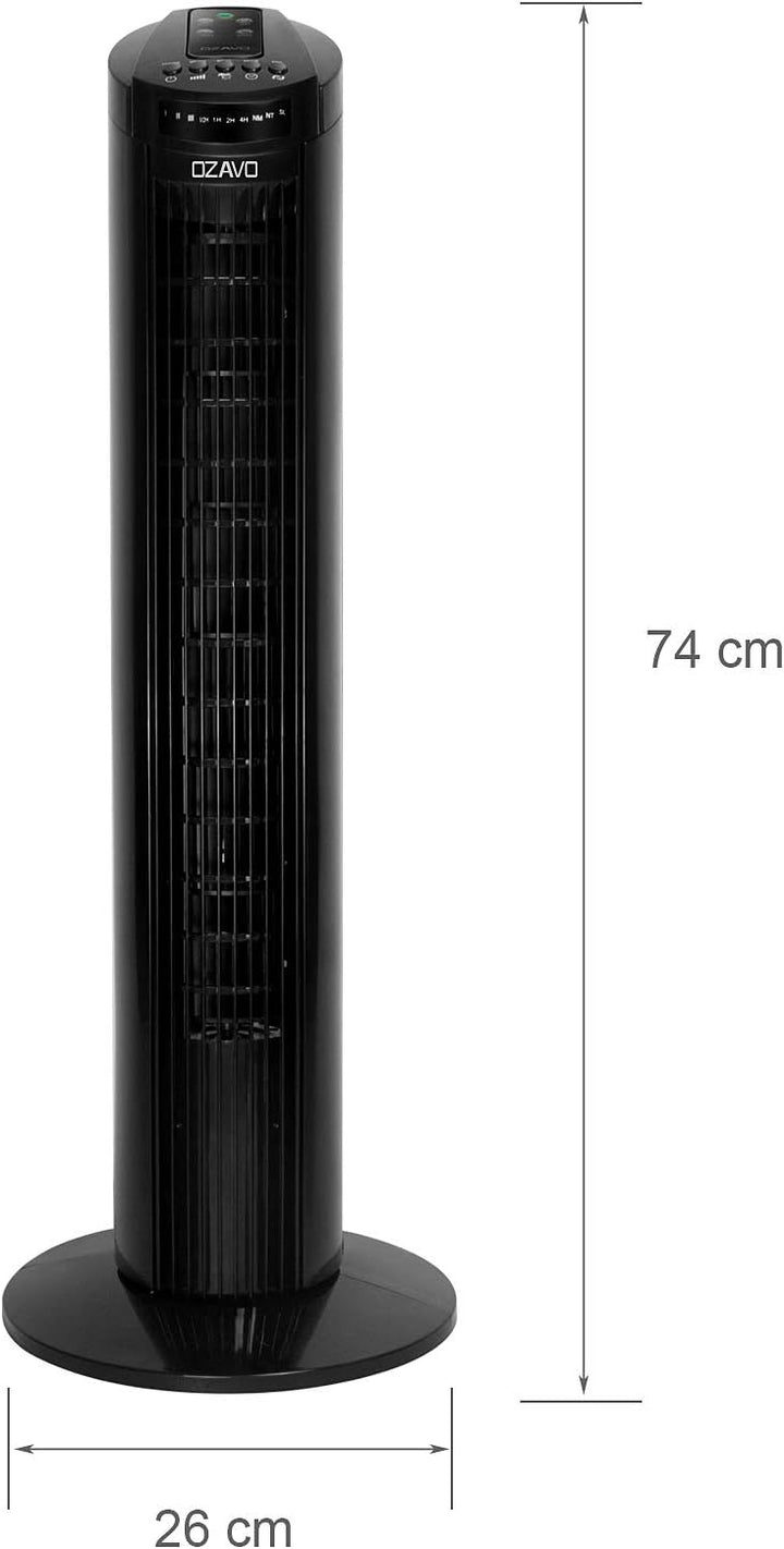 OZAVO Turmventilator, 3 Stufen Ventilator, oszillierend Standventilator, Tower-Ventilator Säulenvent