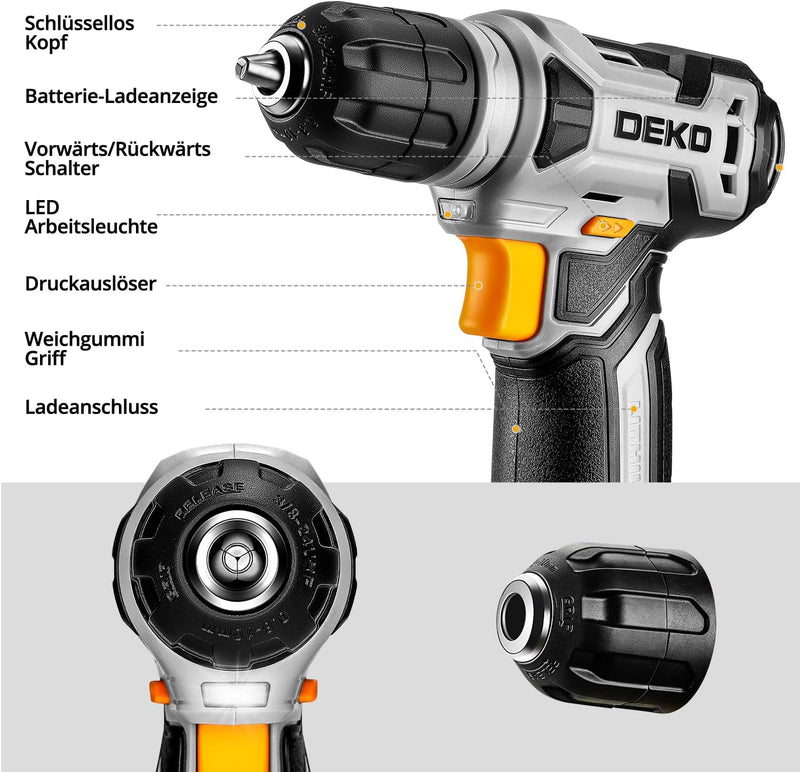 DEKO 126 Stück Elektrowerkzeug Combo Kits mit 8V Akku Bohrer, 10MM 3/8&