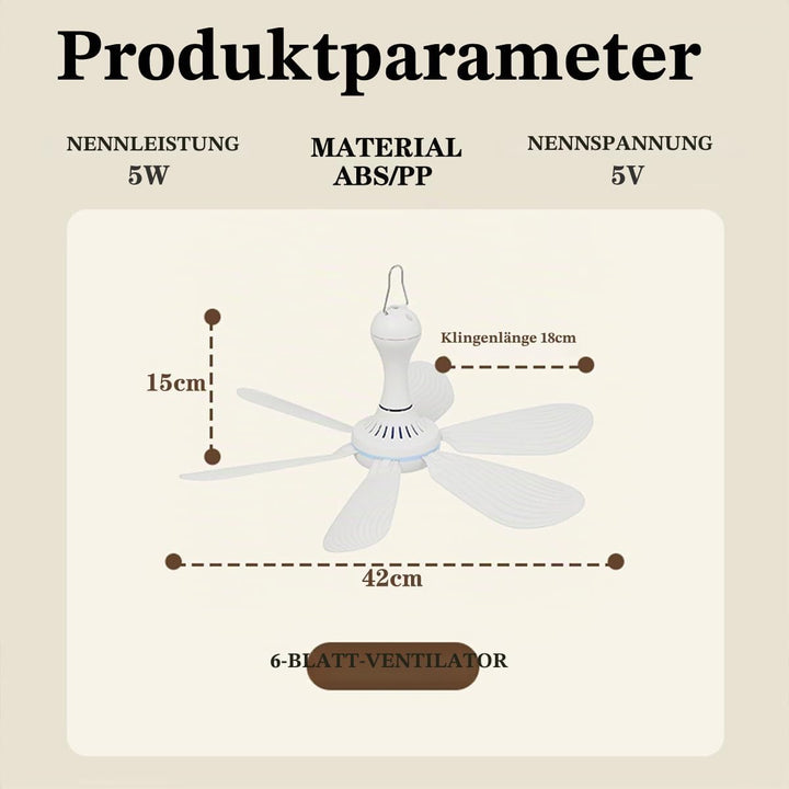 BININBOX Mini Mobiler Deckenventilator,4-stufige Windeinstellung USB-betrieben Ventilator Ø42CM 5W(F