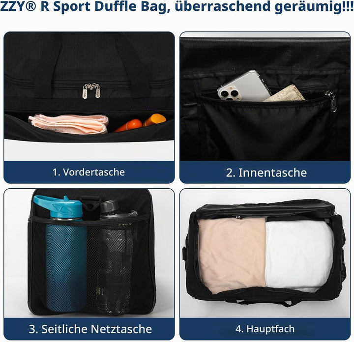 Sporttasche Reisetasche Fitness Tasche mit Schultergurt Wochenendtasche für Damen und Herren (Schwar