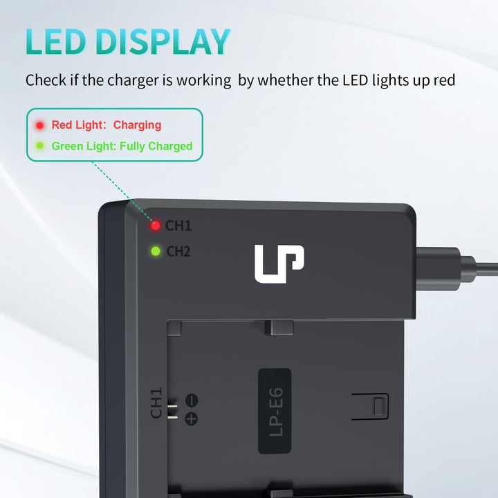 LP LP-E6 E6N Akkuladegerät-Set, 2er-Pack 2600mAh Akku &amp; Doppelladegerät | Kompatibel mit Canon EOS R