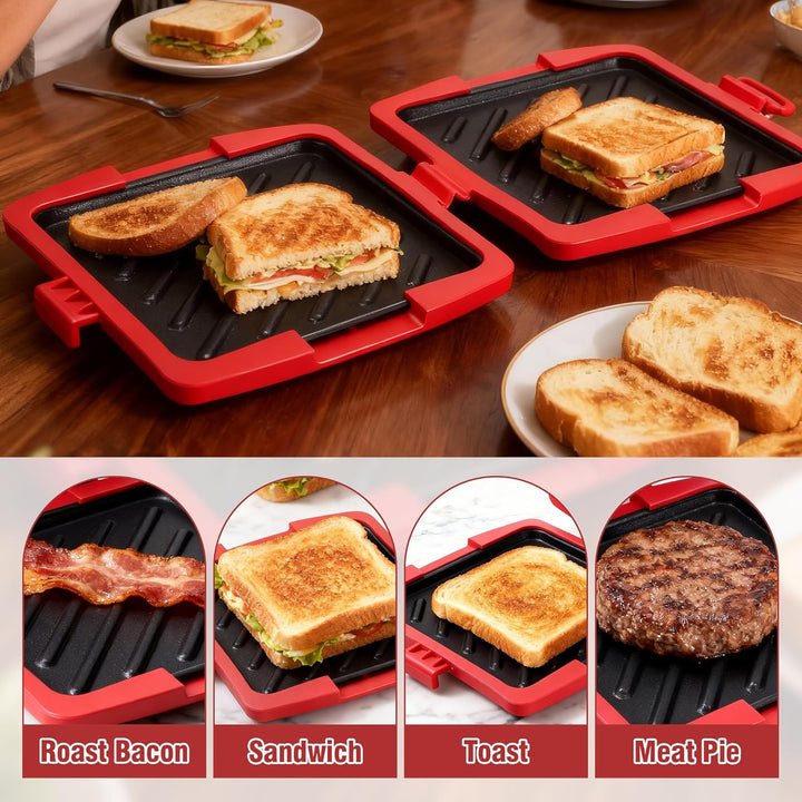 Sandwichmaker Mikrowellen, Sandwichtoaster 16 x 16 cm, Kontaktgrill Abnehmbare Platten und Silikonsc