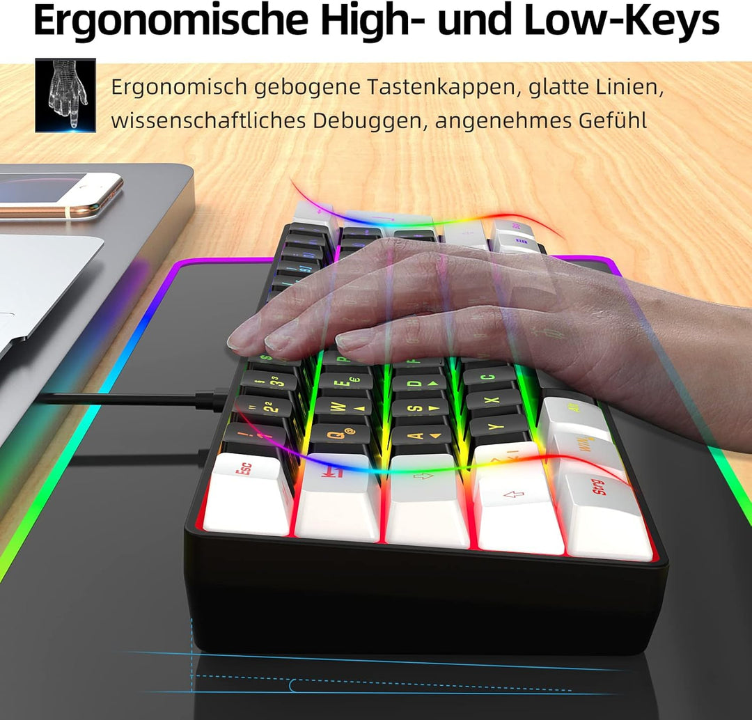 Snpurdiri 60% kabelgebundene Gaming-Tastatur, kleine, tragbare kompakte RGB-Tastatur für PC, Mac, Bü
