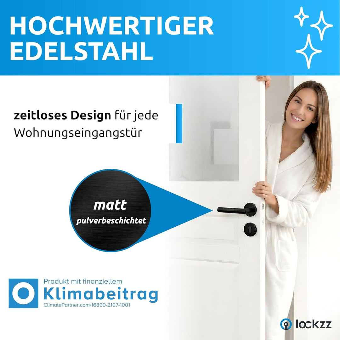 lockzz Türgriff Drückergarnitur Würzburg-II, Edelstahl schwarz matt, Türbeschlag für Wohnungseingang