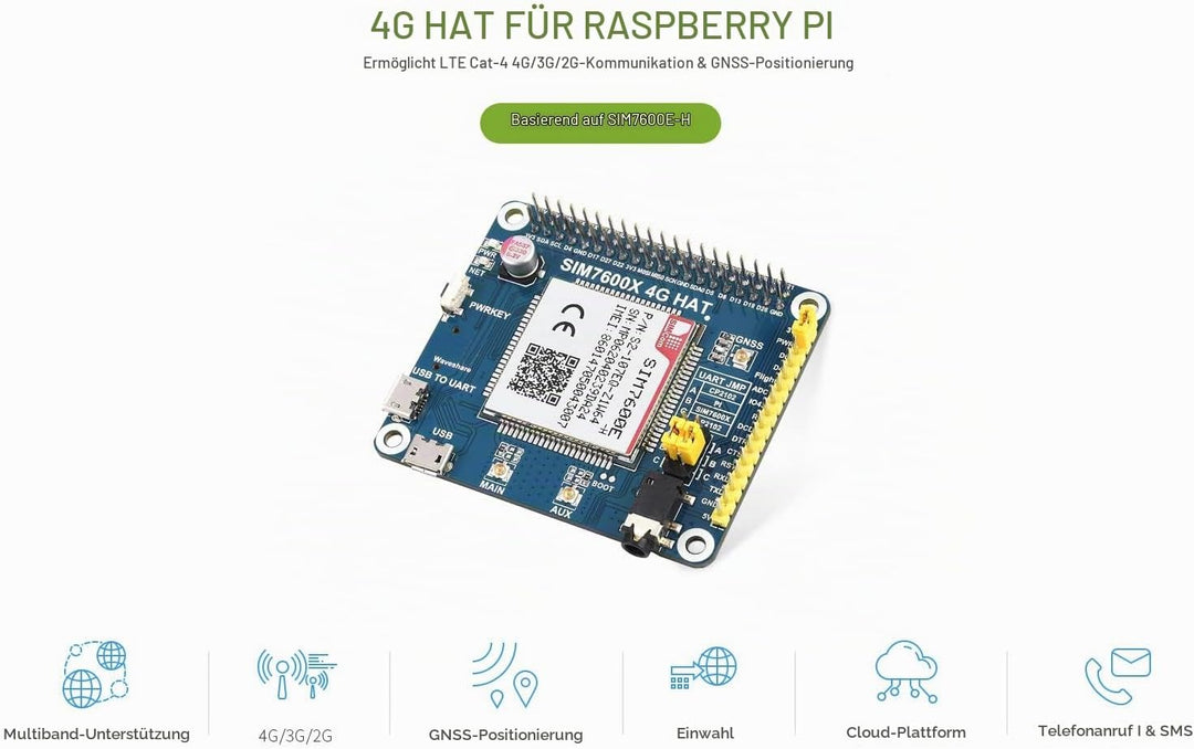 Waveshare 4G/3G/2G/GSM/GPRS/GNSS Hat for Raspberry Pi 4 Jetson Nano Based on SIM7600E-H Supports LTE