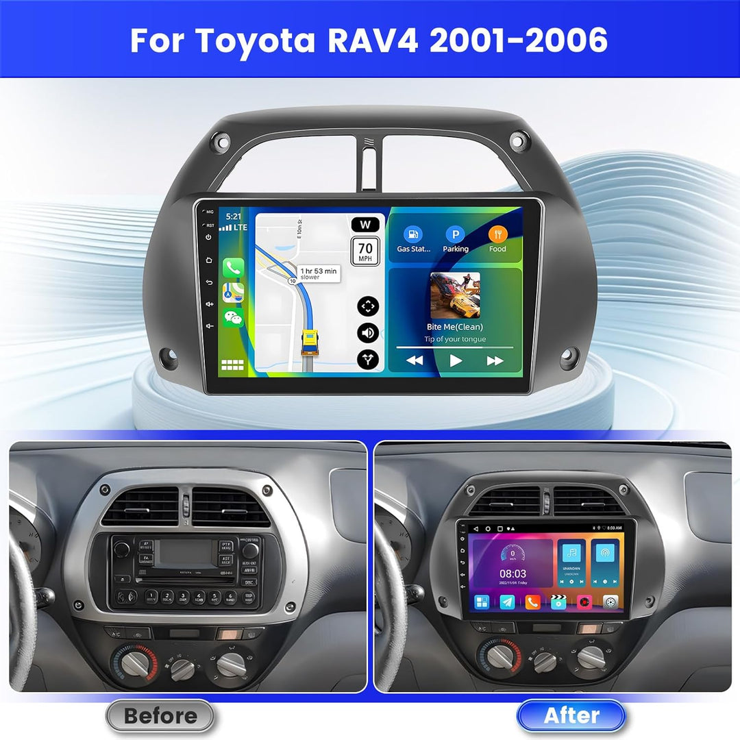 Radio für Toyota RAV4 2001-2006 Android 15 2+64G mit Wireless CarPlay Android Auto, 9 Zoll Bildschir