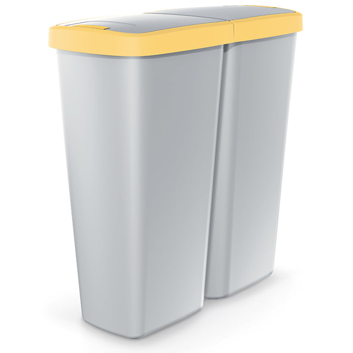 Monzana® Mülleimer Küche 50L 2 Fächer mit Deckel Druckknopf Abfalleimer Büro Papierkorb Biomüll Gelb