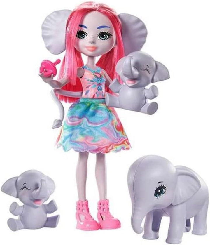 Enchantimals GTM30 - Familie Spielset, Elefantenmädchen Esmeralda Elephant Puppe (15,2 cm), 3 Elefan