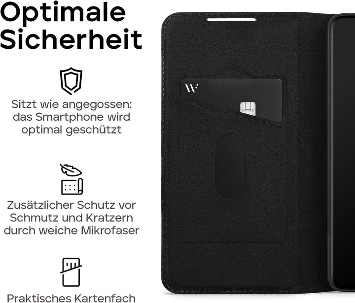 WIIUKA Hülle für Samsung Galaxy A53, Premium Leder, mit Kartenfach, extra Dünn, Handyhülle mit Stand