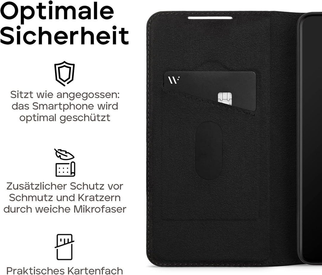 WIIUKA Hülle für Samsung Galaxy S21, Lederhülle, Deutsches Premium Leder, mit Kartenfach, extra Dünn