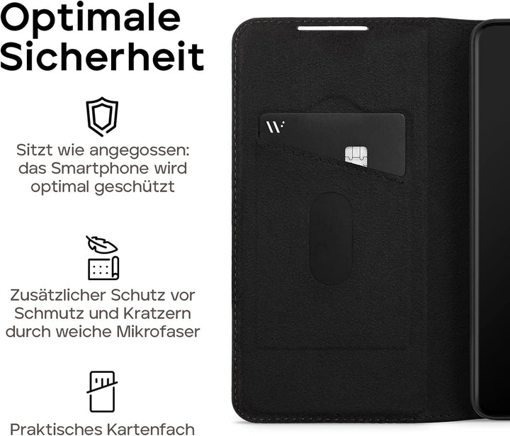 WIIUKA Hülle für Samsung Galaxy S21, Lederhülle, Deutsches Premium Leder, mit Kartenfach, extra Dünn