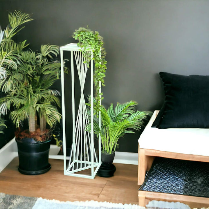 DanDiBo Blumenhocker Metall Weiss Eckig 100 cm Blumenständer Beistelltisch 96568 Blumensäule Pflanze