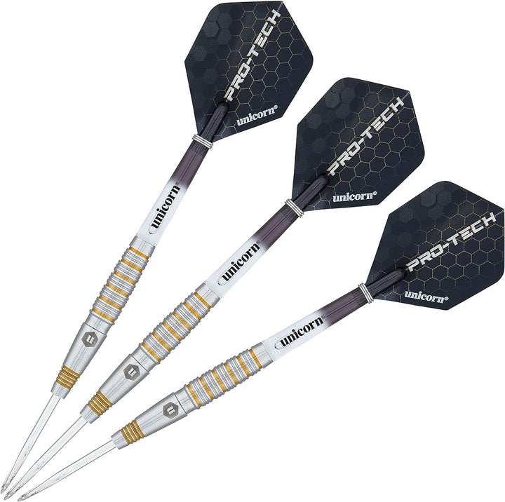 Unicorn Dartpfeile Set | Pro-Tech Style | 90% natürliche Wolfram Barrels mit goldenen Akzenten & Vol