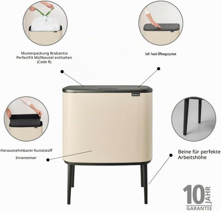 Brabantia - Bo Touch Bin 36L - Grosser Mülleimer für die Küche - Soft-Touch-Öffnung - Entnehmbarer I