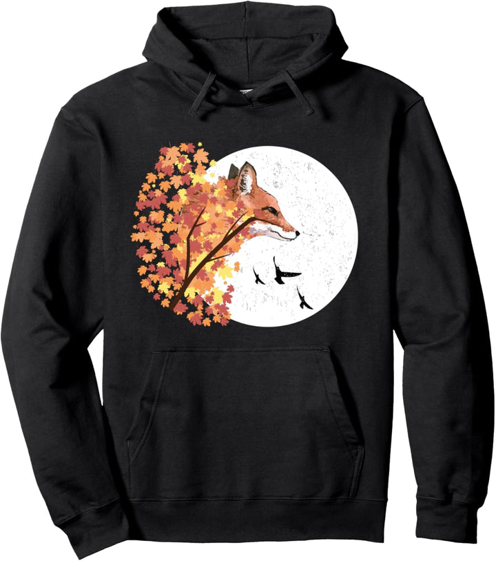 Fuchs Vollmond Herbst Mond Baum Vogel Pullover Hoodie
